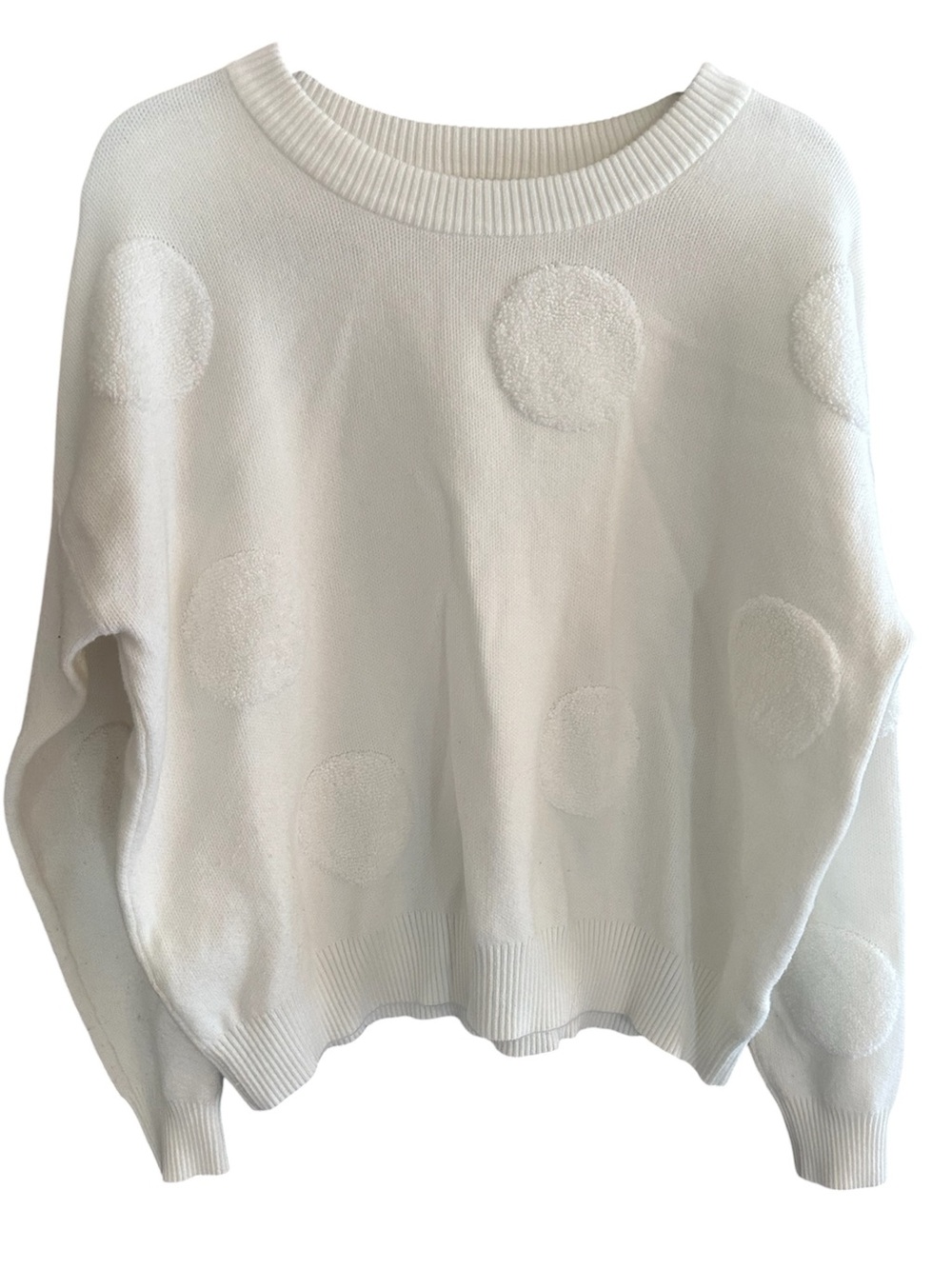 TAHARI Ivory Cream Textured Tonal Polka Dot Knit Sweater – L crewneck